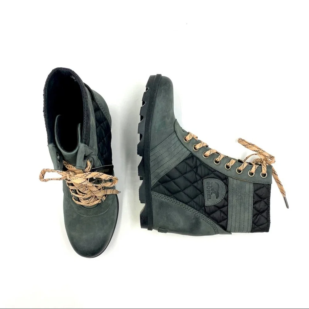 Sorel Lexie Wedge Boots Dark Slate Waterproof Snow Rain Lace Up Booties